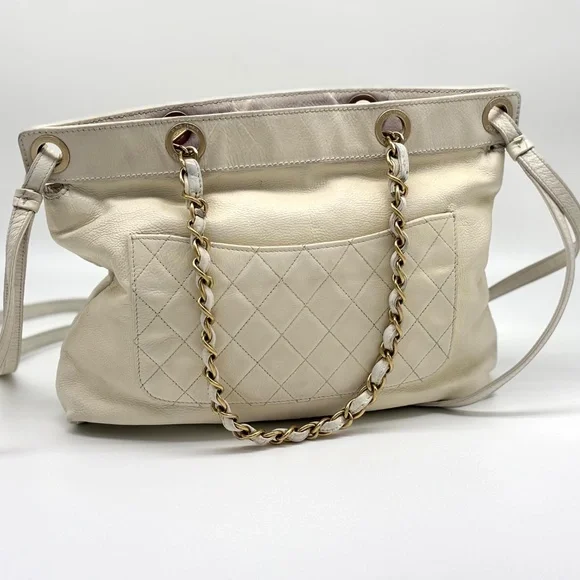 CHANEL White Leather Metal Mosaic Tote - Picture 2 of 10